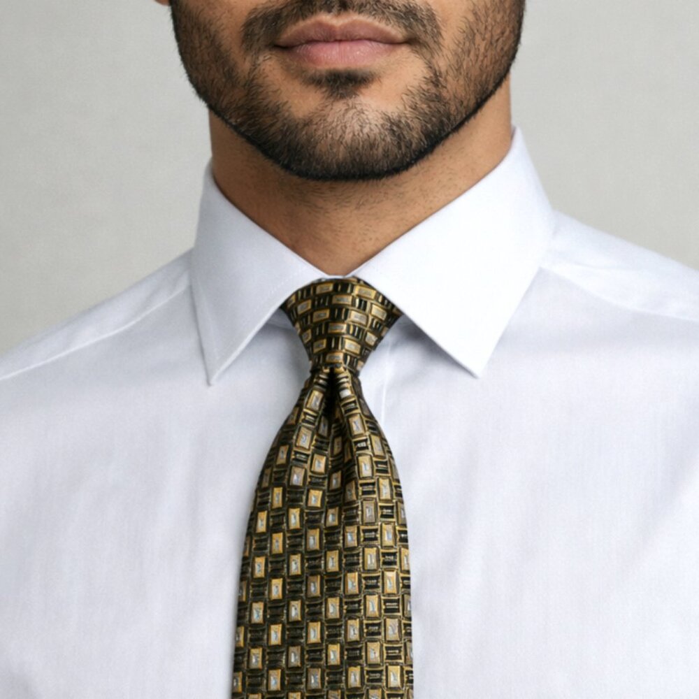 VINTAGE NEO BILL BLASS Men’s Silk Tie Green Gold Geometric Print